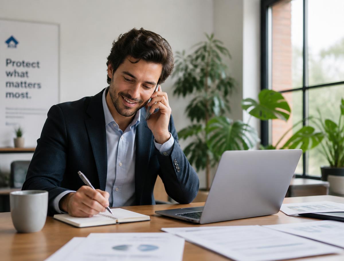 An RFG Insurance representative speaking with a client by phone